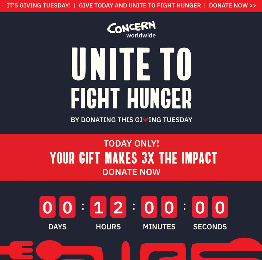 Giving Tuesday email appeal with visual storytelling elements