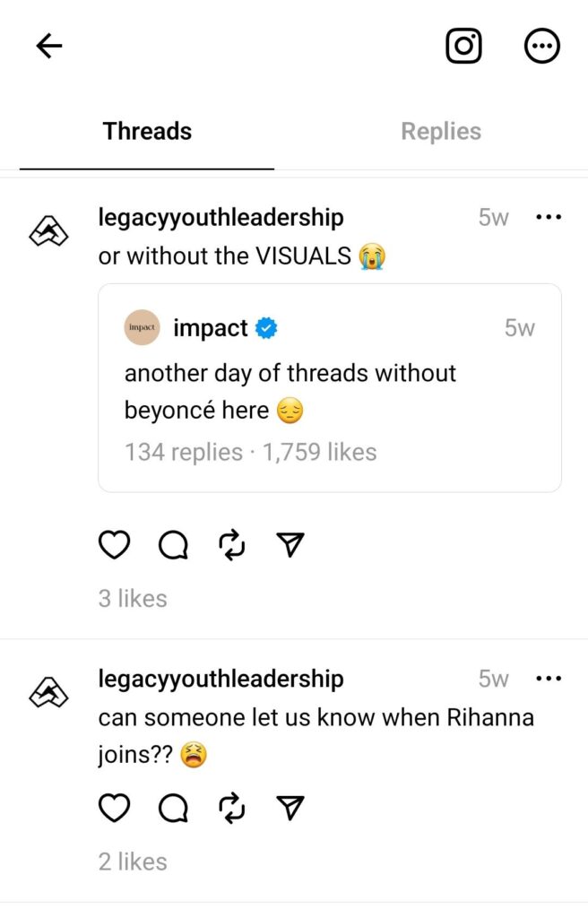 Threads post from Legacy Youth Leadership