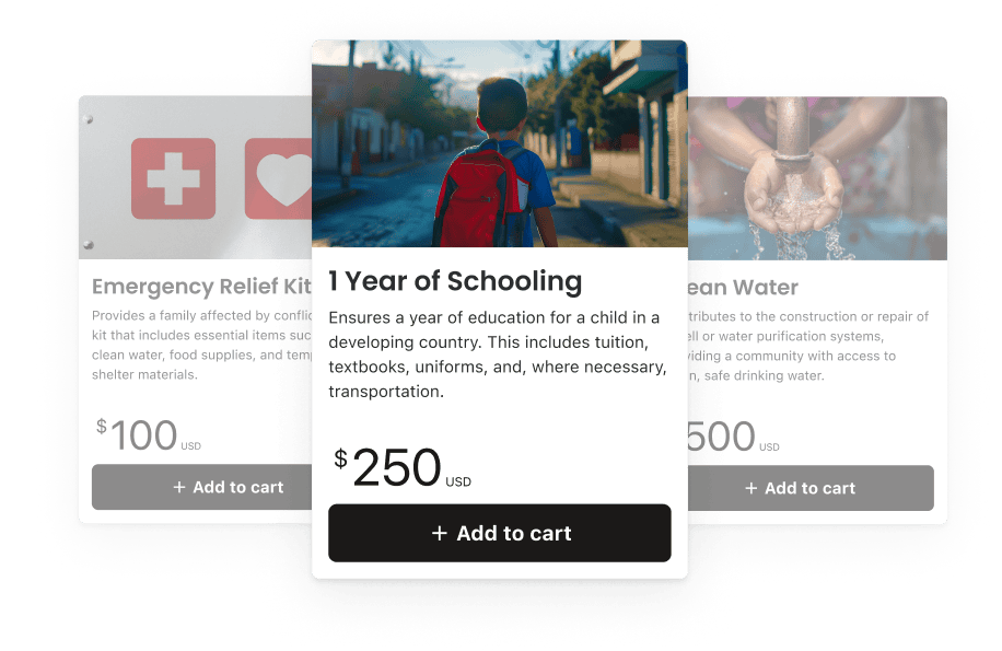 Giving Cart tiles on Classy campaign