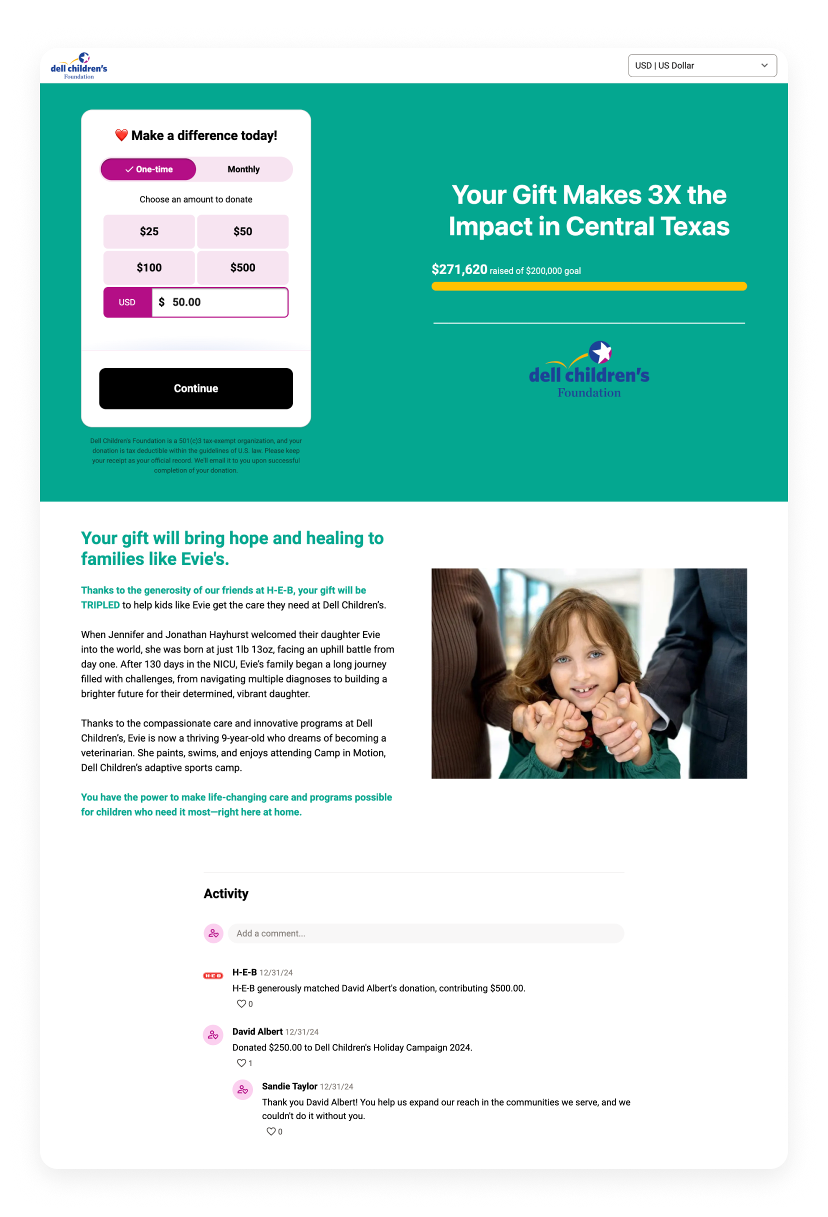 Year-end campaign on Studio with thank-you messages for each donation