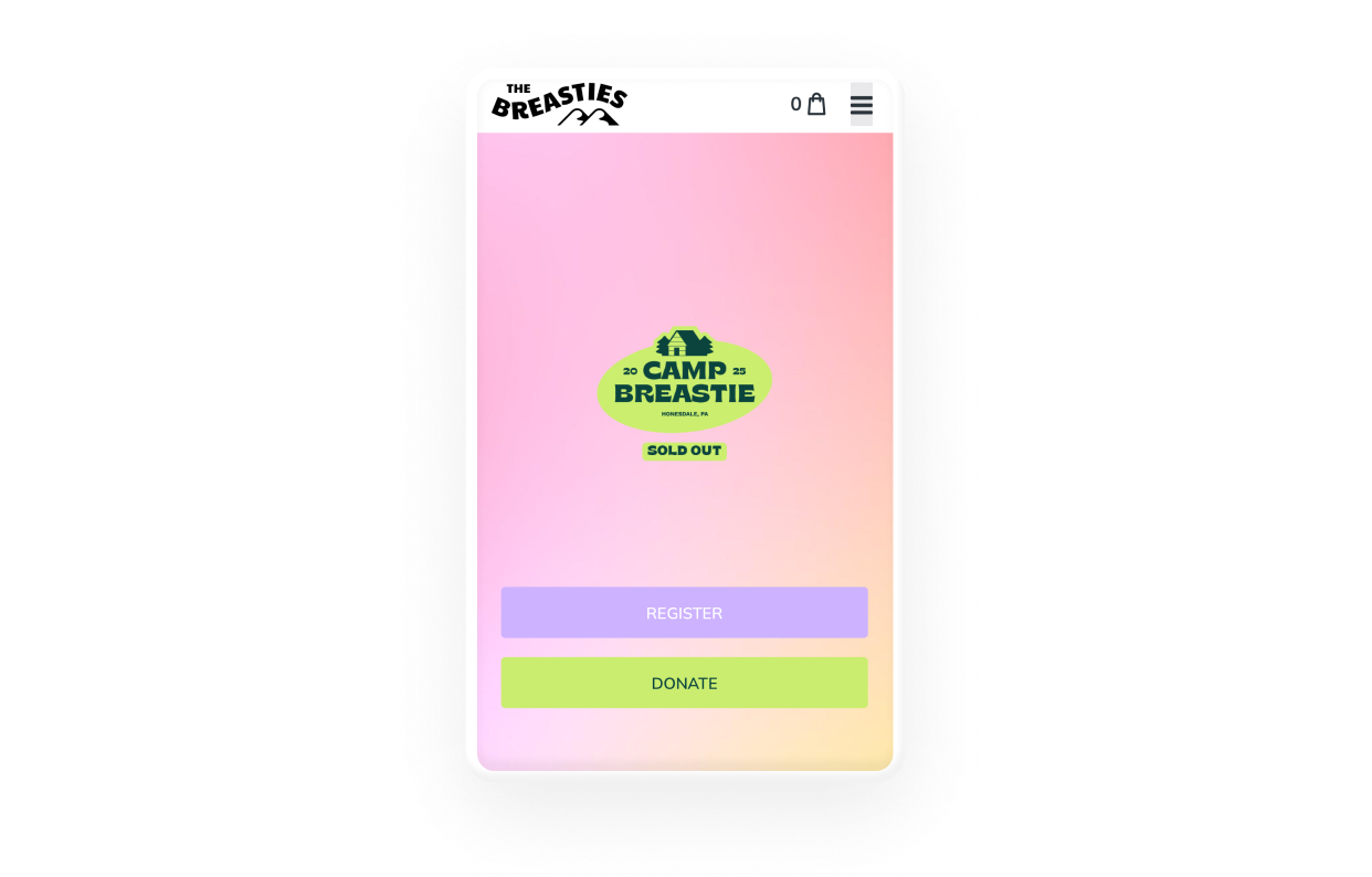 Registration page for Camp Breastie 2025