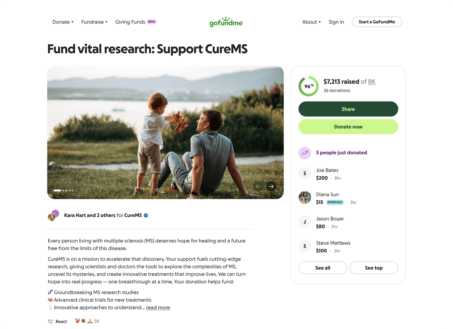 Campaign with a list of donors