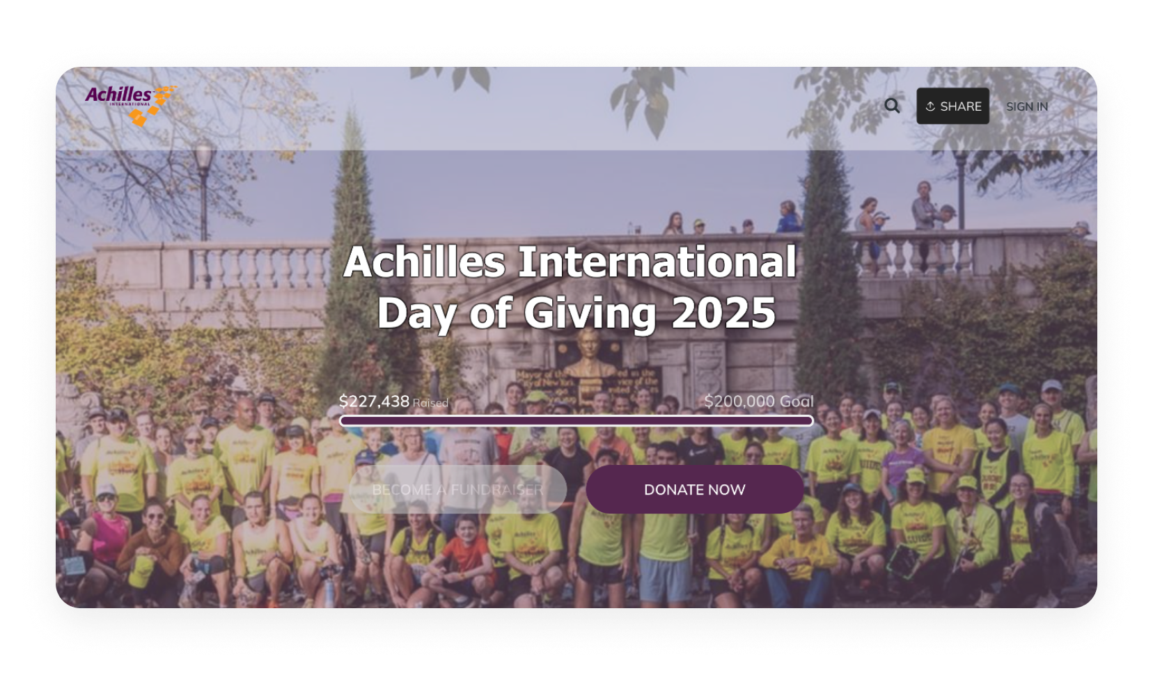 Achilles International Day of Giving campaign on GoFundMe Pro