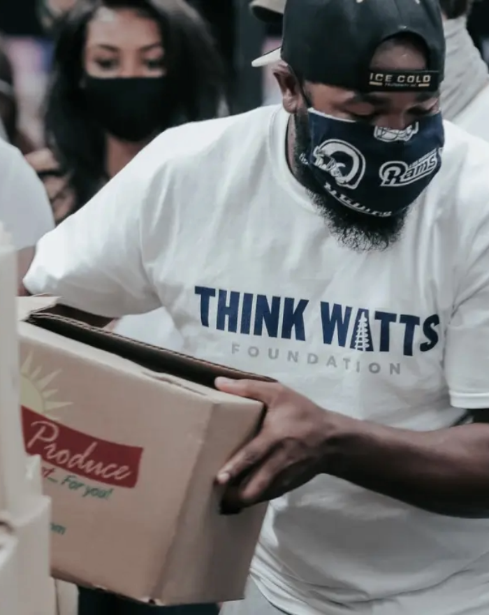 Volunteer packing boxes