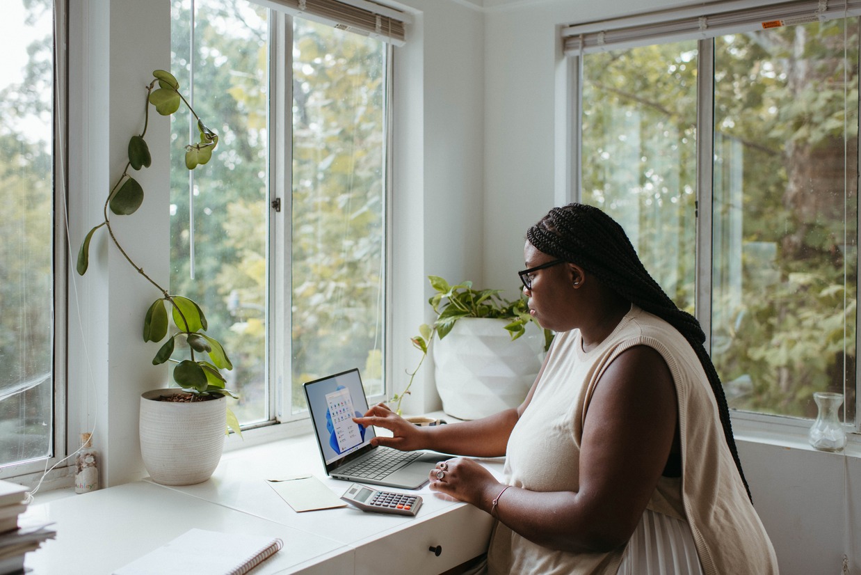 Woman working on laptop