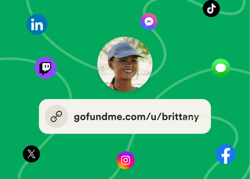 gofundme.com/c/brittany with a profile image and social media icons