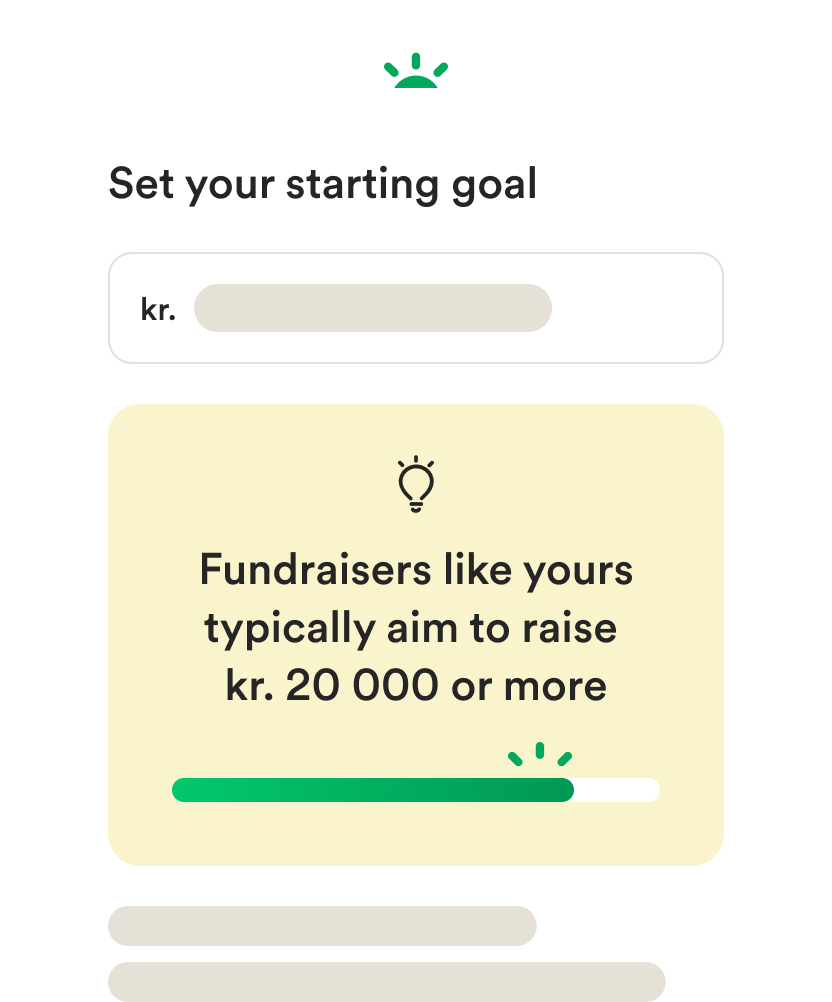Wireframe mobile UI for creating a fundraiser and setting a monetary goal
