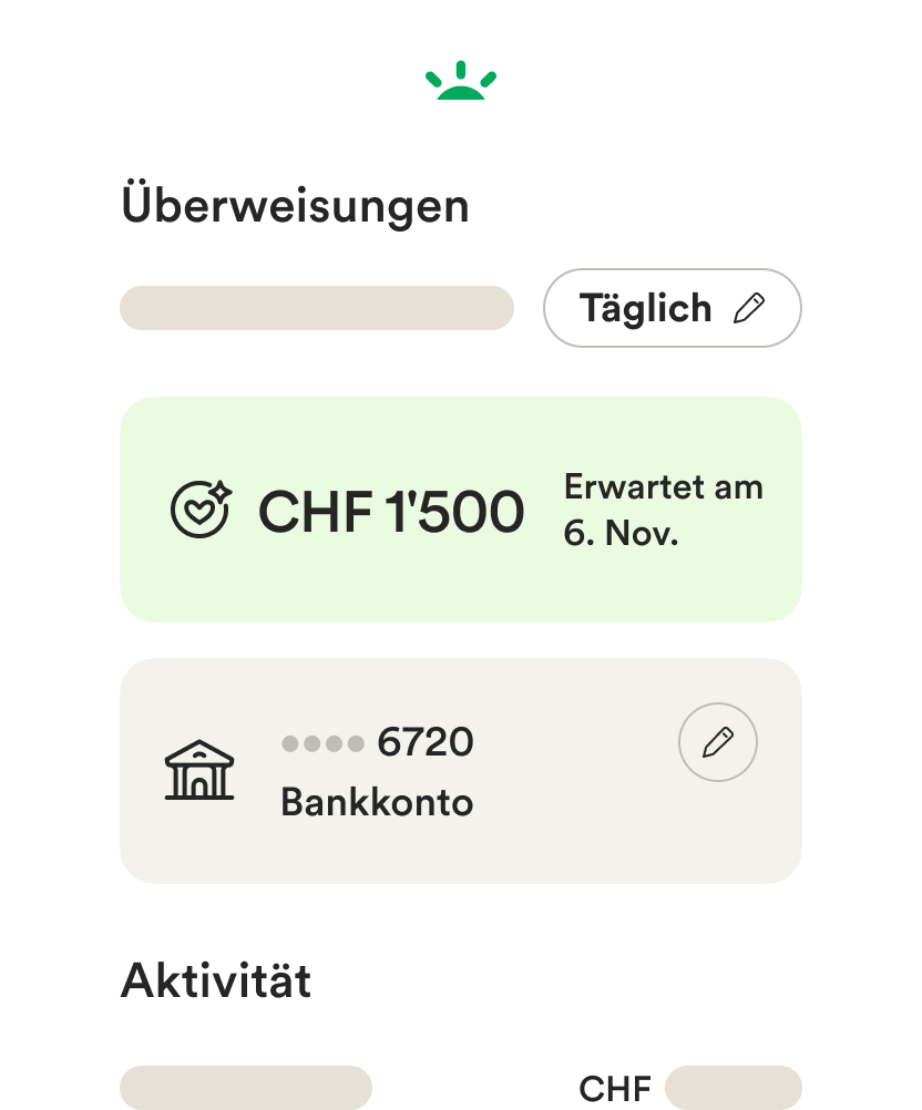 Wireframe-Benutzeroberfläche für Mobilgeräte für die Einstellungen für Banküberweisungen
