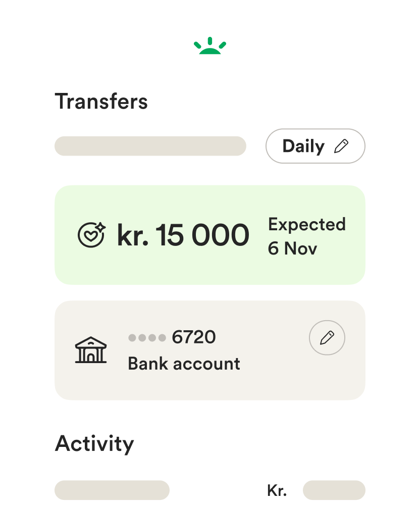Wireframe mobile UI for bank transfer settings