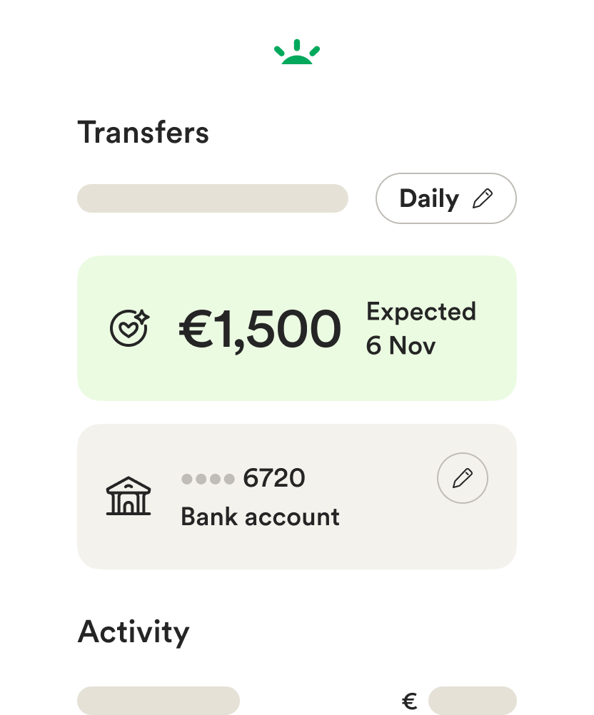 Wireframe mobile UI for bank transfer settings